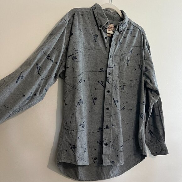 Vintage Woolrich Novelty Print Fishing Rod Soft Button Front Long Sleeve Shirt - Picture 4 of 12